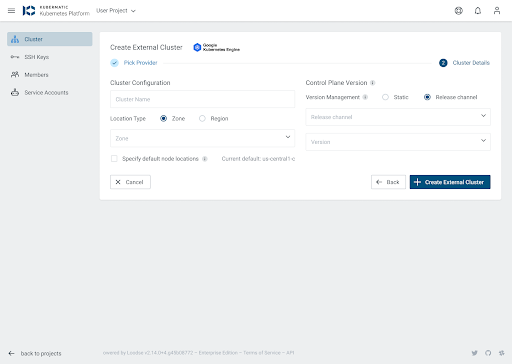 Creating GKE cluster inside KKP