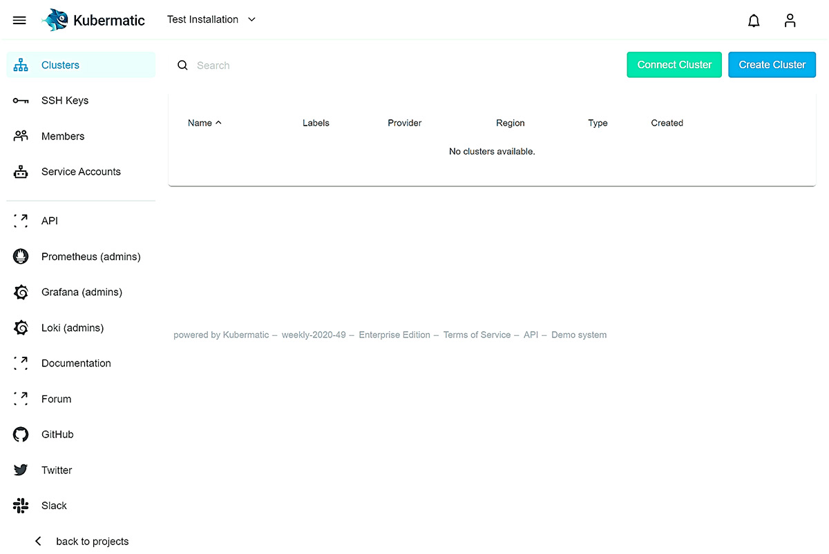 Kubermatic Kubernetes Platform_Activating Menu Items for Managing Clusters