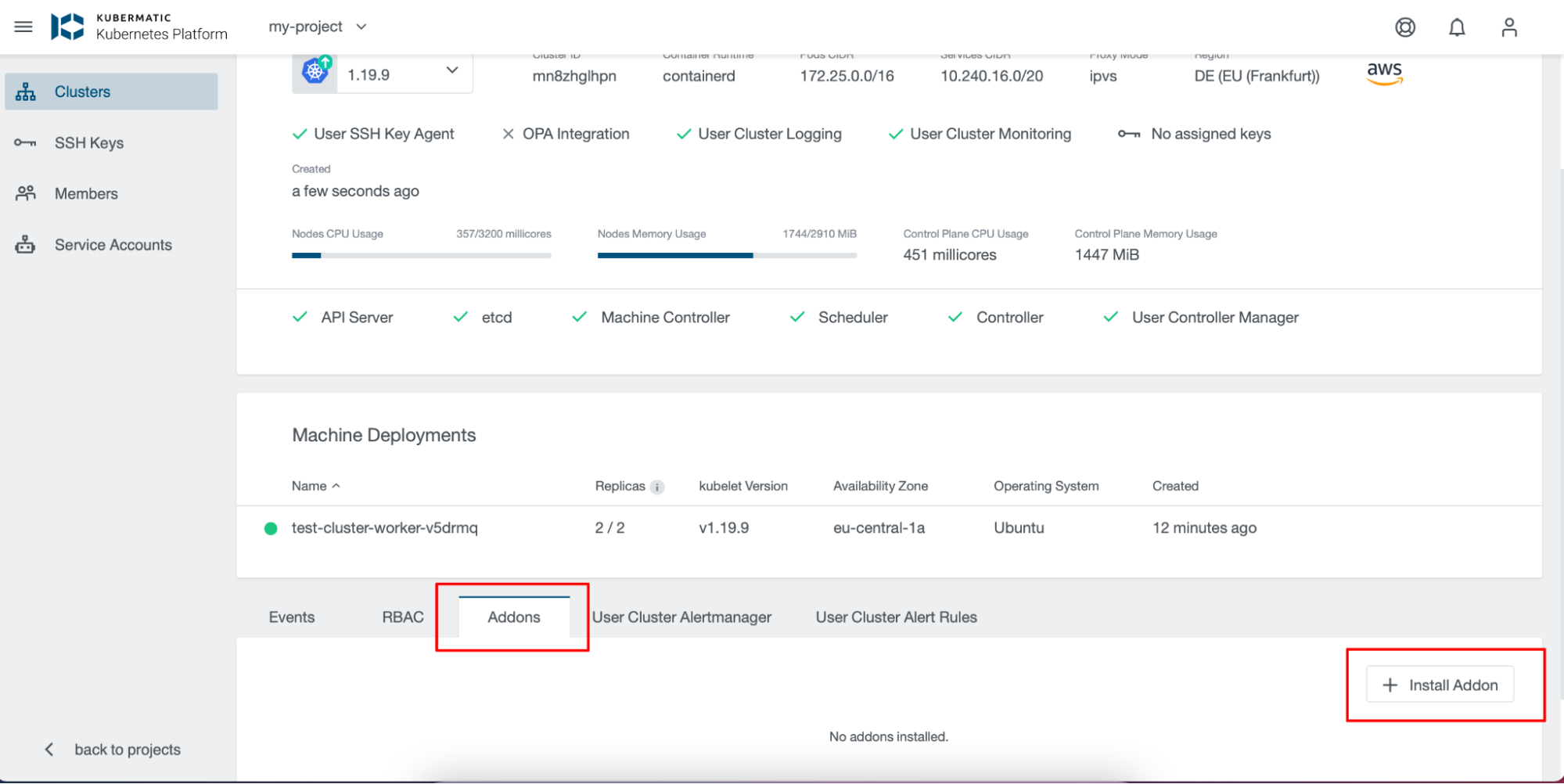 KKP Autoscaler addon dashboard