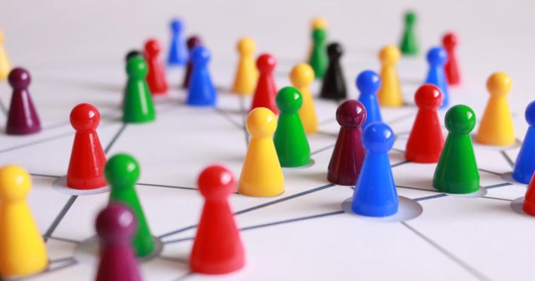 Various colorful objects linked by a network