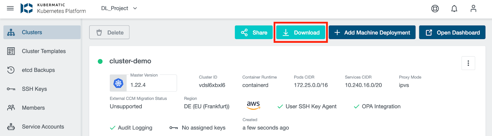 Export of Kubernetes Cluster into your environment