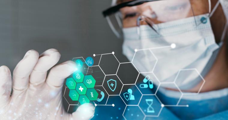 Pharmaceutical expert interacting with technology