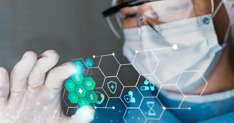 Pharmaceutical expert interacting with technology